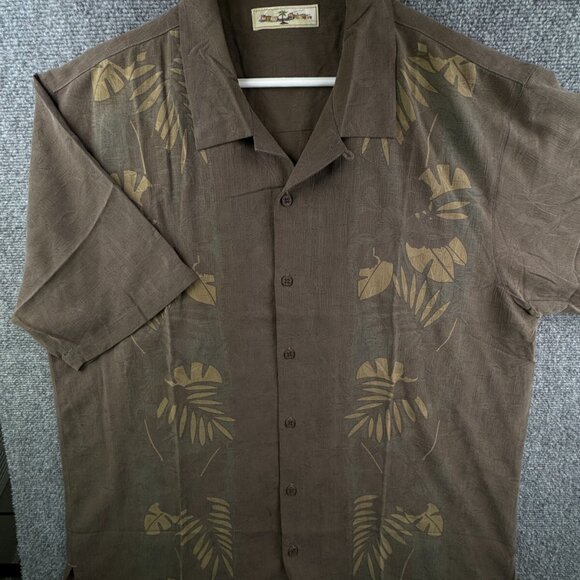 Tommy Bahama Brown Floral Silk Button Up Shirt Men Hawaii Beach Short Sleeve XL - Picture 1 of 14